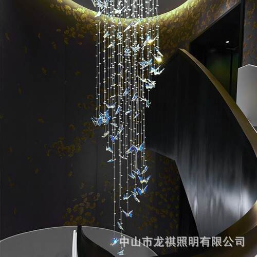 现代寓轻奢别中空楼灯梯长吊酒店蝴蝶水晶灯设计师墅复式楼公772