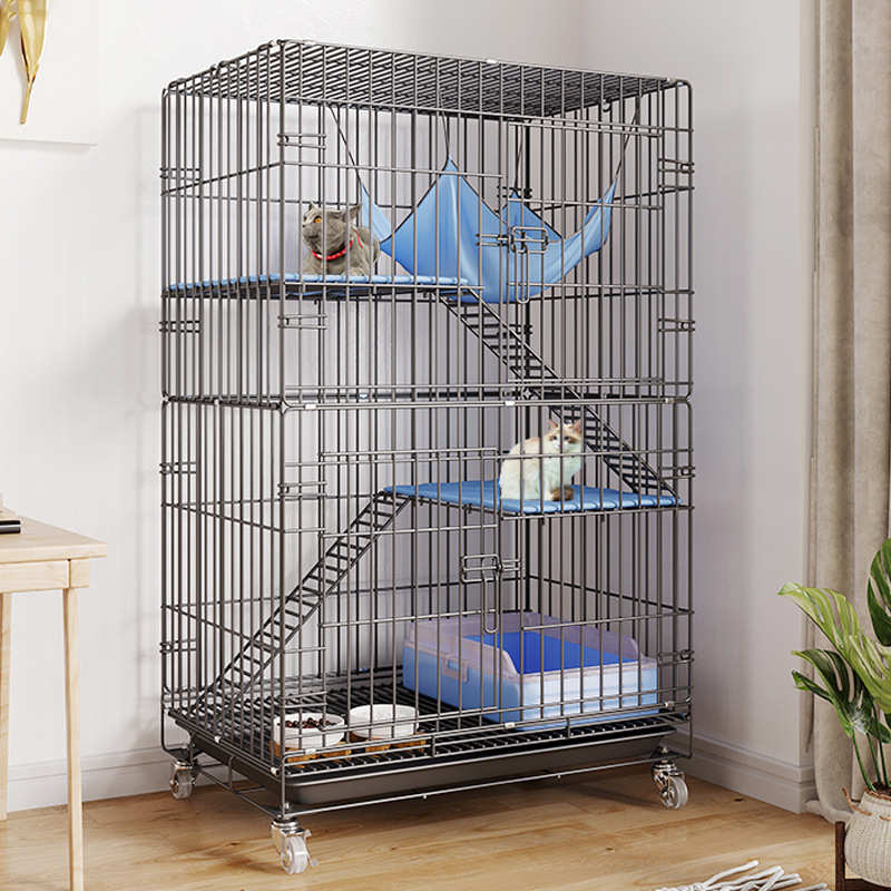 猫笼折叠铁丝猫笼子加粗加密猫别墅双层三层猫舍猫窝宠物笼具