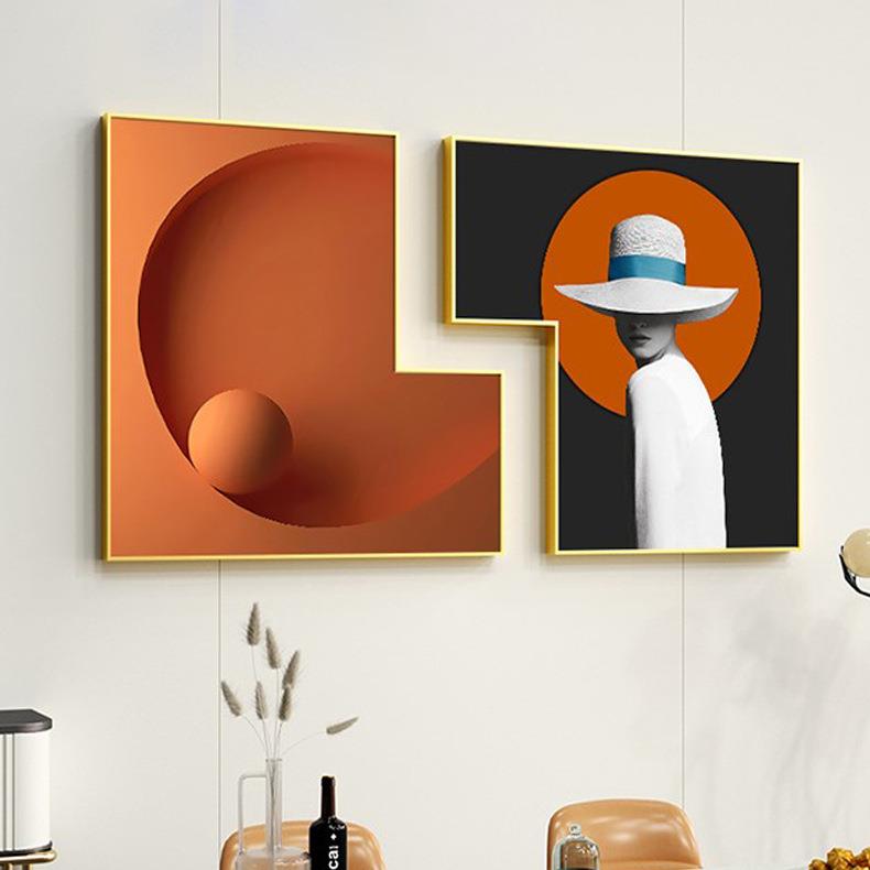 现代简约抽象几何橙色艺术空间挂画抽象美女人物向日葵餐厅装饰画