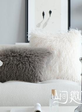 ALI6抱枕ins风滩羊毛客厅沙发靠包白色灰色粉色床头毛毛靠垫
