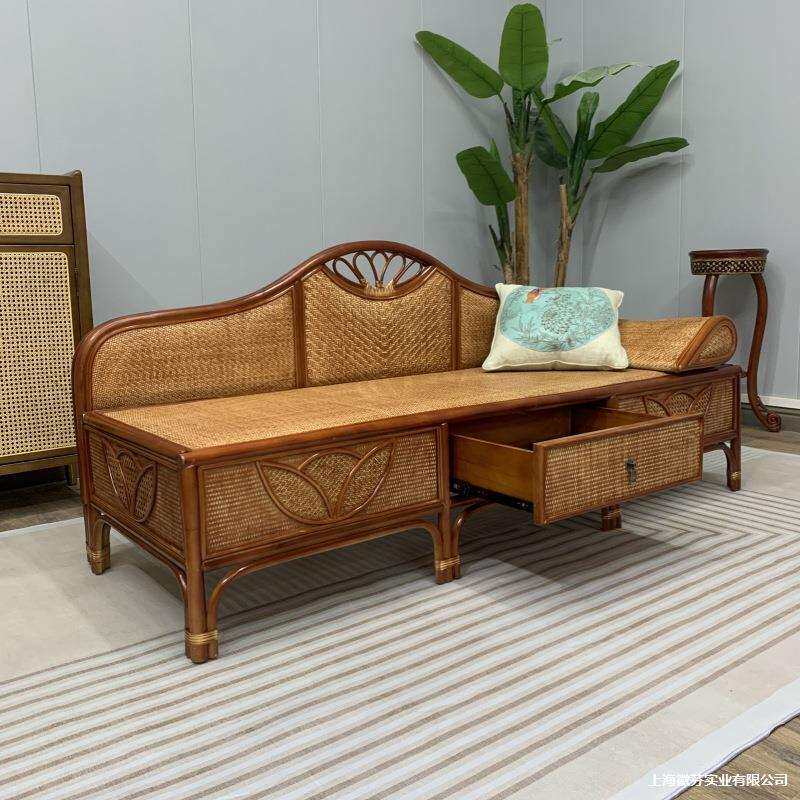 中式藤编贵妃椅躺椅美人榻客厅书房藤椅贵妃榻实木小户型贵妃沙发