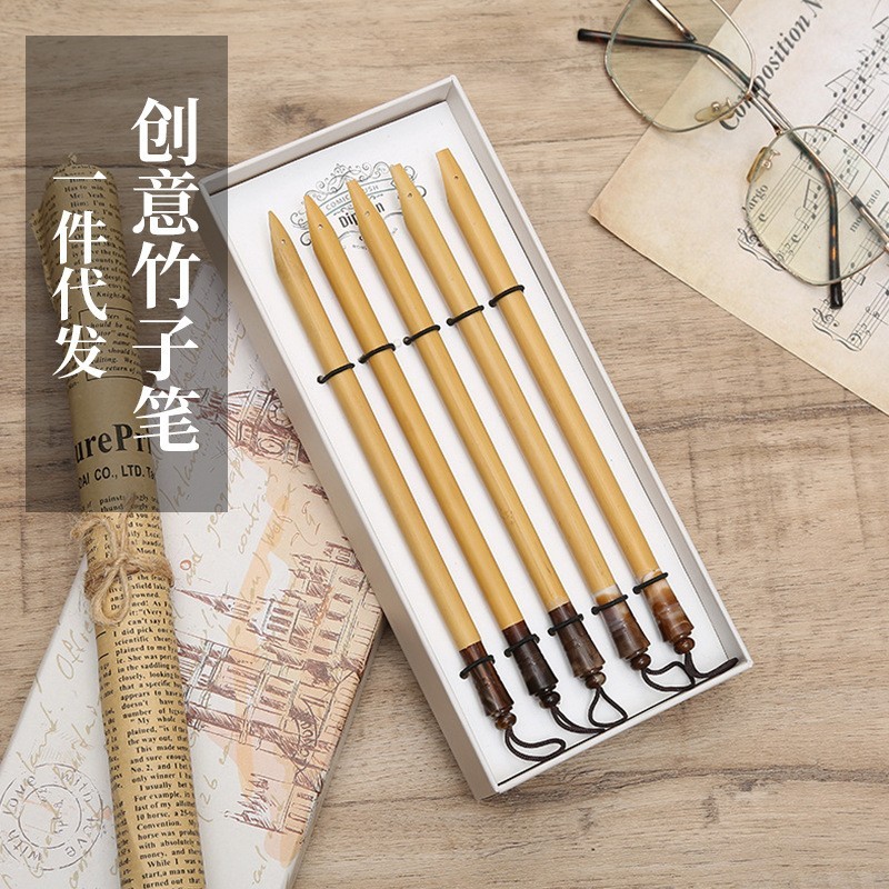厂家复古钢笔头竹子笔创意蘸水式设计简约古风蘸水笔墨水套装