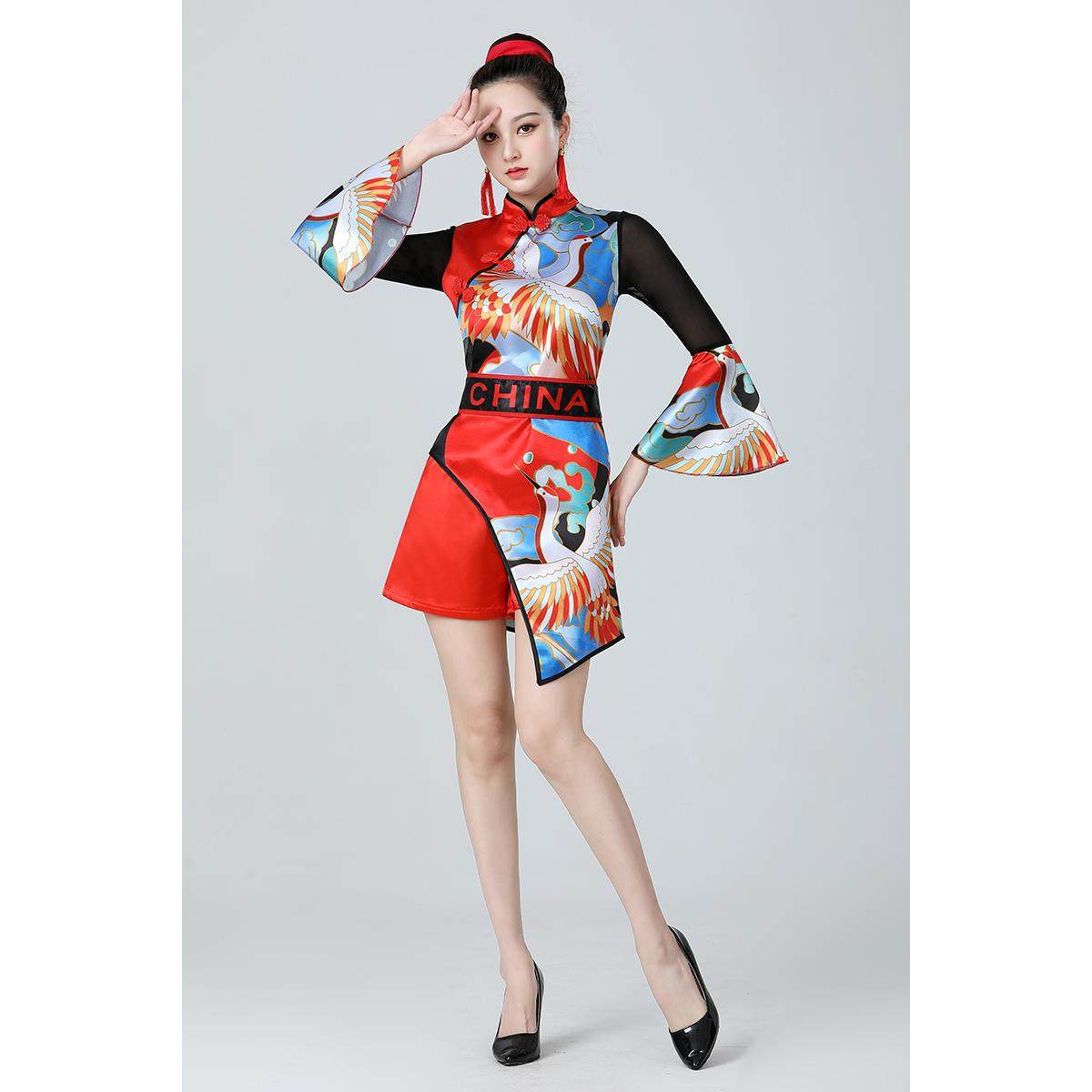 高档中风国鼓开场舞蹈服女团国潮旗袍响扇现代舞爵舞士打舞演出服