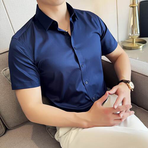 Silk short sleeved shirt for men, ice silk cool half