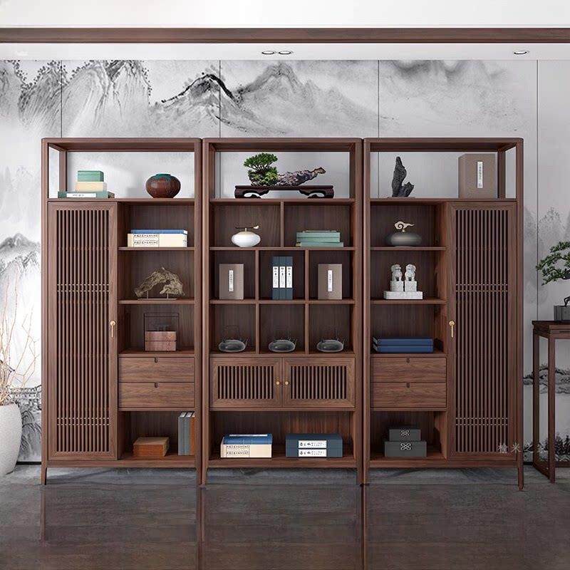 新中国风榆架实木书架办公书柜组合茶具架展示柜饰品多宝亭