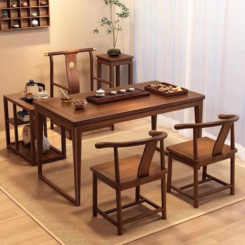 阳台实木茶桌椅组合客厅小户型家用新中式胡桃木茶台简约功夫茶几
