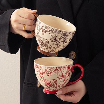 400mL Ceramic Couple Milk Cup Oat Breakfast Cup