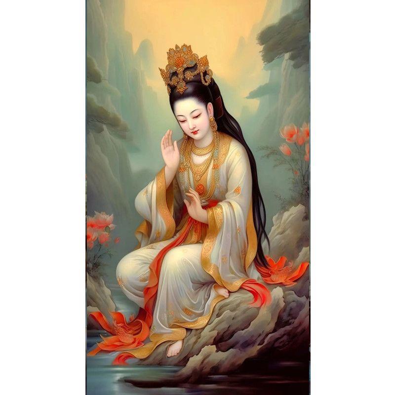观音菩萨墙贴画普贤菩萨贴文珠菩萨客厅贴画店铺家庭镇宅招财贴画