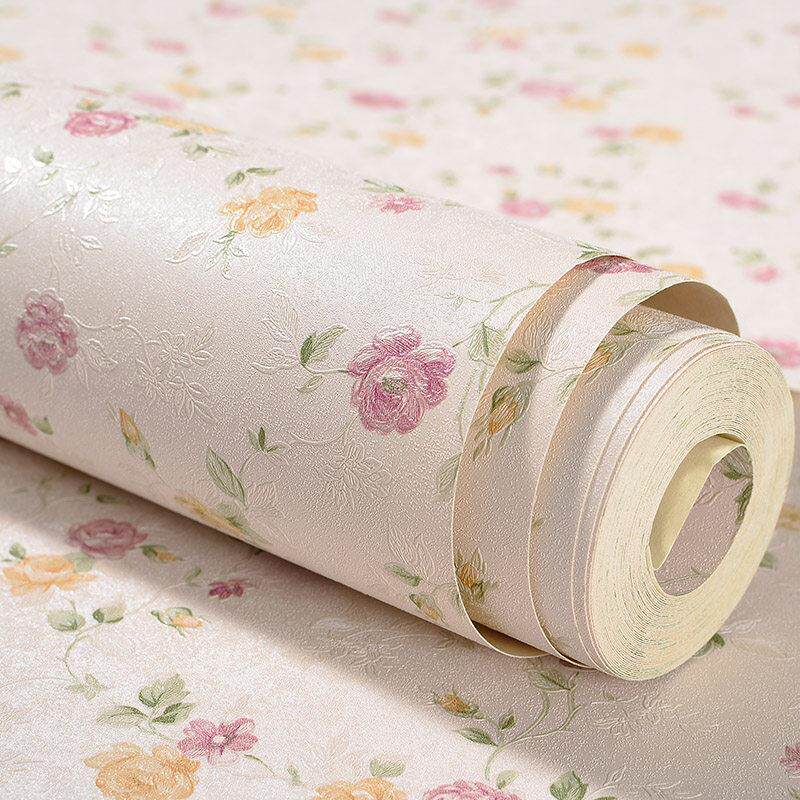 浪漫碎花卧室壁纸田园温馨客厅沙发背景墙壁纸不织布布婚房女孩粉