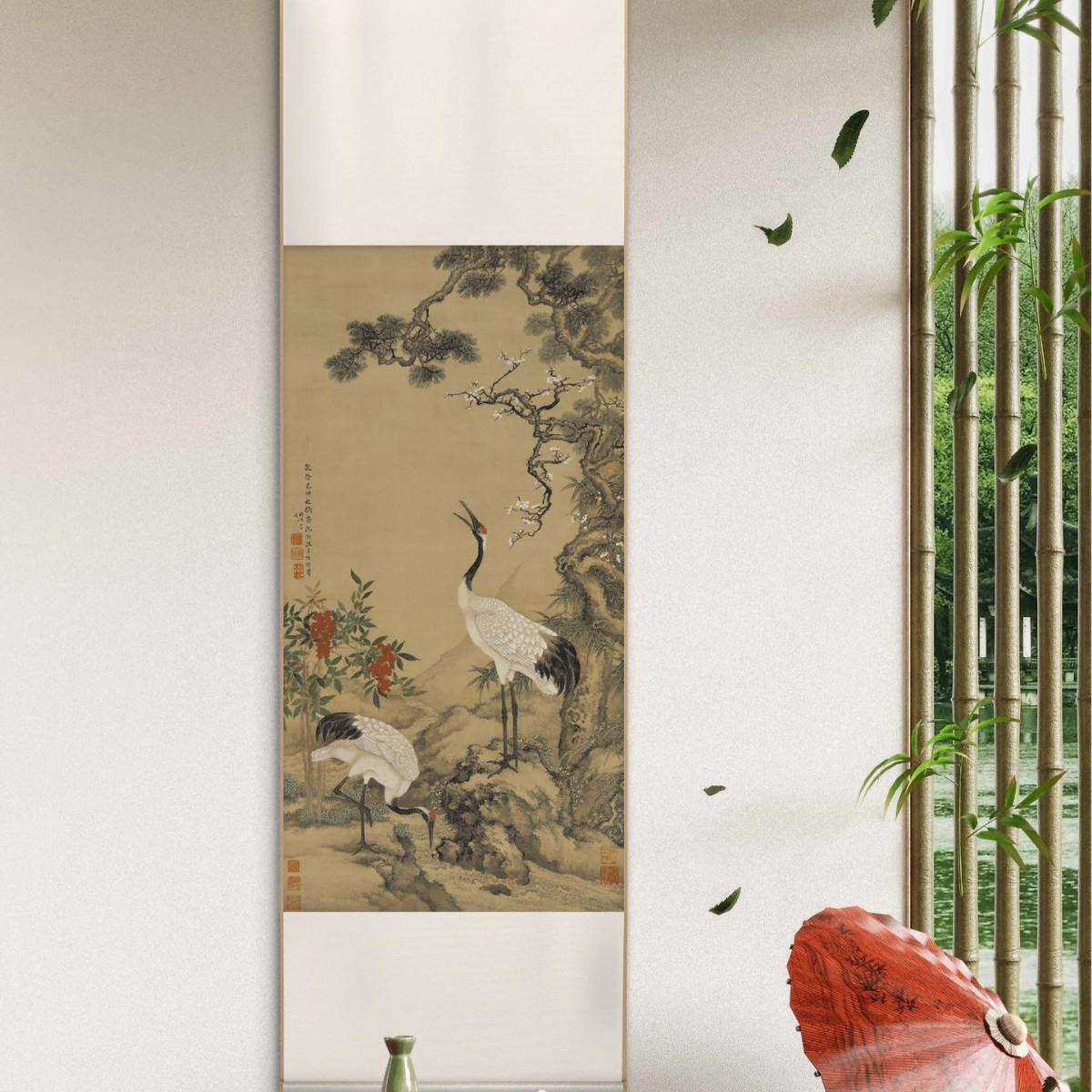 雅林文化 宋 沈佺《松梅双鹤图》艺术微喷宣纸复刻画客厅装饰画