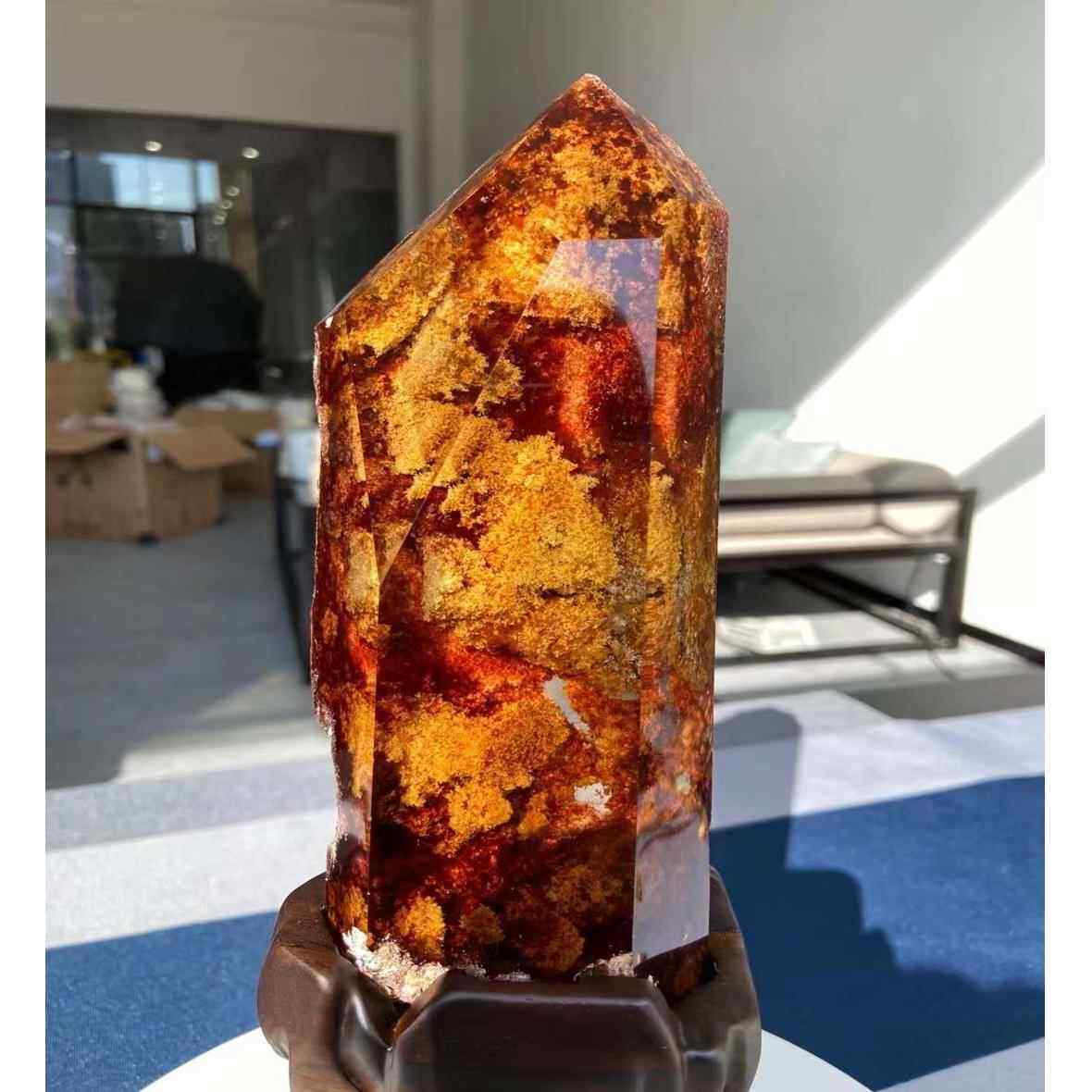 天然彩幽灵原石景石红幽灵千层山聚宝盆全包裹原石水晶绿幽灵摆件