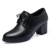 软底软妈妈鞋 正品 中 带高跟鞋 单鞋 子黑色真皮女皮鞋 中年女士系皮鞋