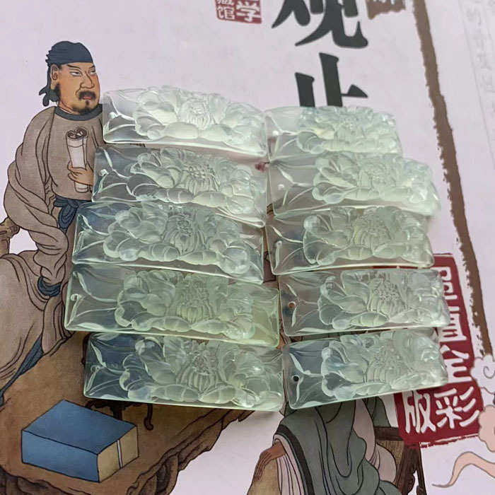 天然玉石牡丹花牌子岫玉手工精雕刻花开富贵手牌可手工编织手牌