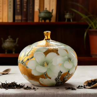 999真黄金手绘密封茶叶罐防潮储茶罐茶具中式台面装饰摆件肖建辉