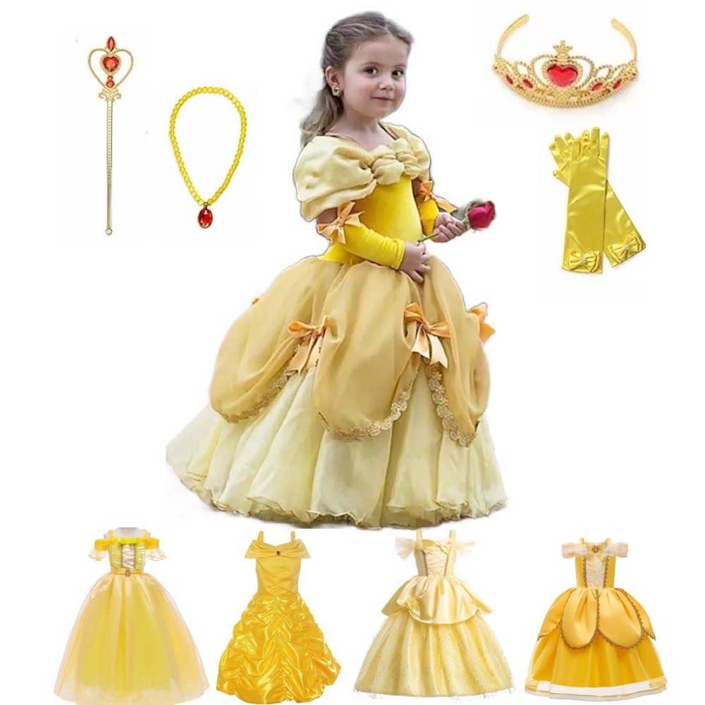 Princess Belle Dress for Girl Kids Floral Ball Gown Child Co