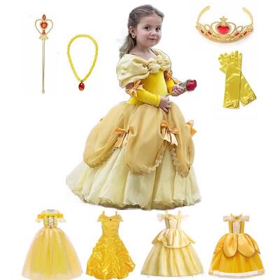 Princess Belle Dress for Girl Kids Floral Ball Gown Child Co