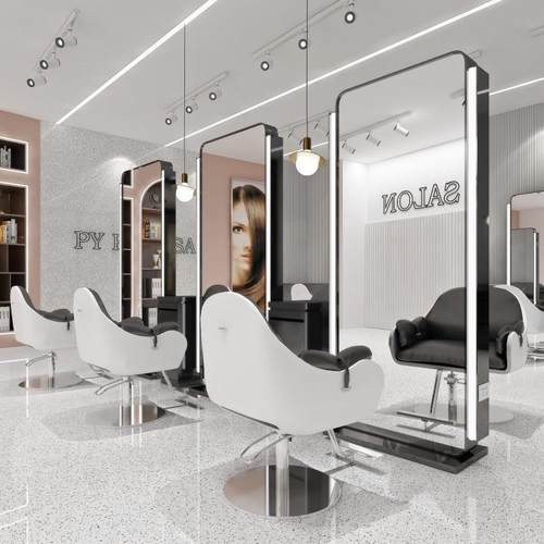 网红理发店单双面镜台发廊专用带灯落地镜美发店简约烫染剪发镜子