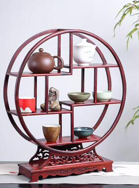 巴里黄檀圆形博古架实木中式多宝阁置物架花枝茶具装饰收纳展示架