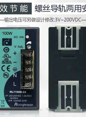 昂鼎REIGNPOWER 100W 24V开关电源导轨电源工业直流稳压电源