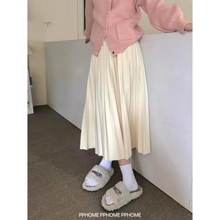 百搭显瘦纯色长裙 松紧腰 手机暖油 秋冬柔美羊毛百褶裙
