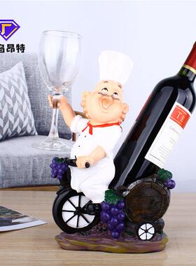 树脂工艺品欧式大红厨师创意红酒架酒柜装饰摆件酒架厂家手工