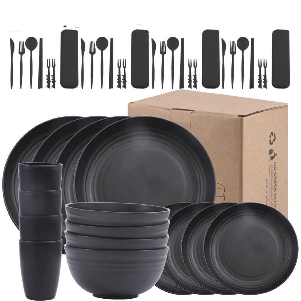 Wheat Straw Cereal Bowls Bowl Cup Household Dining Plate Set - 实物图
