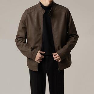 原棉部落 做旧立领皮衣外套男秋冬通勤休闲夹克 本期复古外套