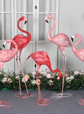 婚庆道具铁艺火烈鸟摆件落地商场橱窗美陈露台花园布置森系婚礼装