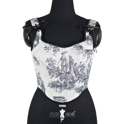 Ink wash style printed fish bone tight fitting angular