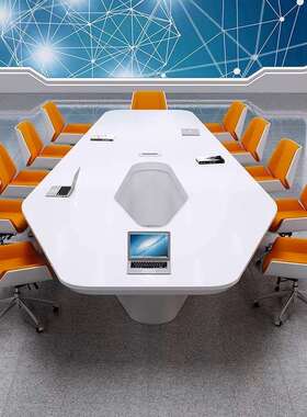 文群棱形会议桌长桌异形简约现代会议室办公室白色烤漆桌椅组合