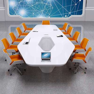 文群棱形会议桌长桌异形简约现代会议室办公室白色烤漆桌椅组合