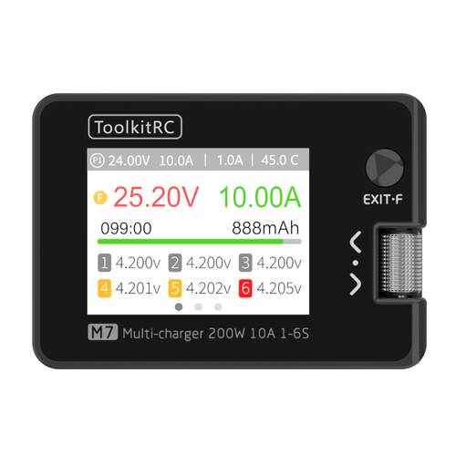 ToolkitRC M7充电器1-6S 200W 10A航模多功能信号测试小巧平衡充