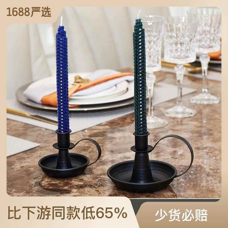 跨境美式复古蜡烛托盘 烛光晚餐蜡烛台铁艺烛台高级感轻奢摆件品