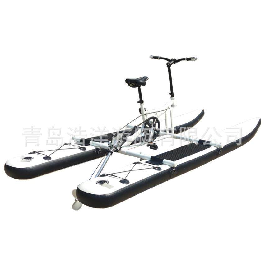 厂家直销2021新款单人水上自行车拉丝材料充气娱乐水上自行车