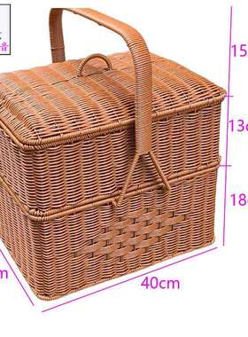 直销新款M112家用拜拜篮双层野餐篮拜神专用长方形手提篮子手工编