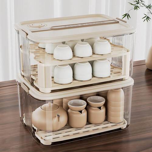 茶具收纳盒带盖防尘透明茶几桌面茶叶茶杯整理存放功夫茶壶置物架