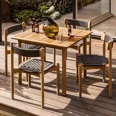 户外木桌椅花柚院园庭别墅室外露防晒防水藤编库普桌椅天休闲桌椅