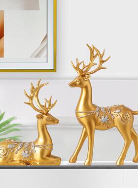 树脂工艺品新中式家居客厅摆件高档酒柜玄关鹿装饰品乔迁开业礼品