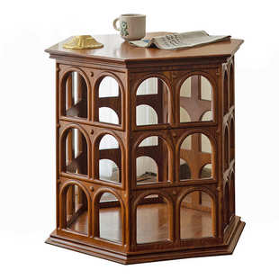 弗拉维边几中古实木八边形圆拱门客厅茶几复古木质