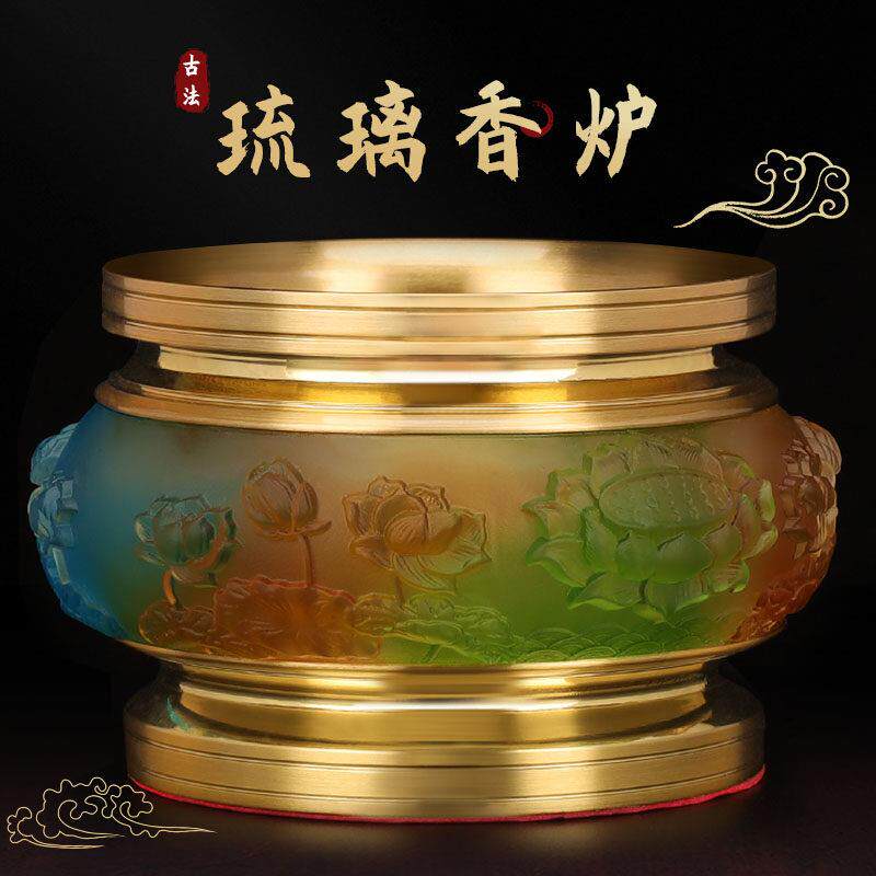 纯铜琉璃莲花香炉香插供佛环香炉线 线香炉檀香薰香炉立香炉佛堂