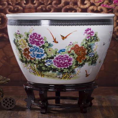 高档景德镇陶瓷金鱼缸特大号海门大客厅缸睡莲书画缸院阳台水缸家