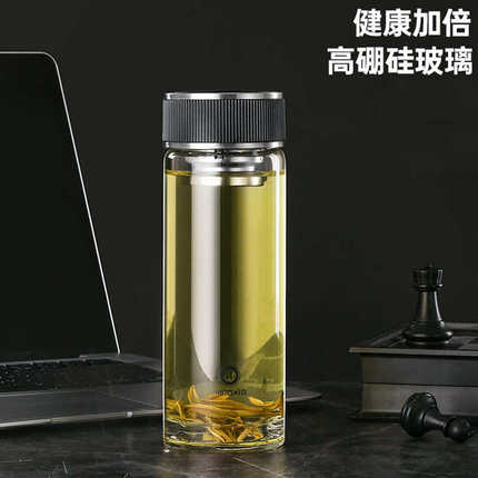 明霞单层玻璃杯带滤网加厚高硼硅水杯过滤泡茶杯子礼品杯批发印字