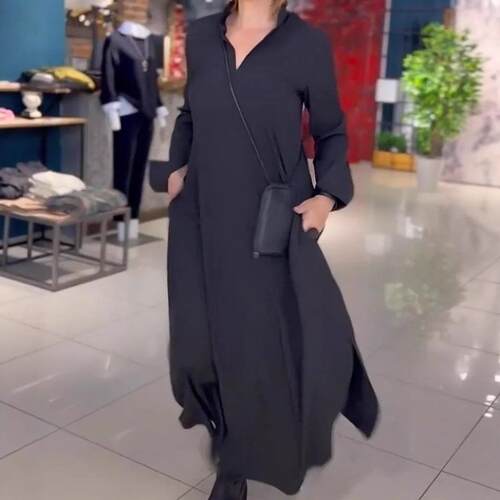 Long sleeved pocket dress for women's clothing