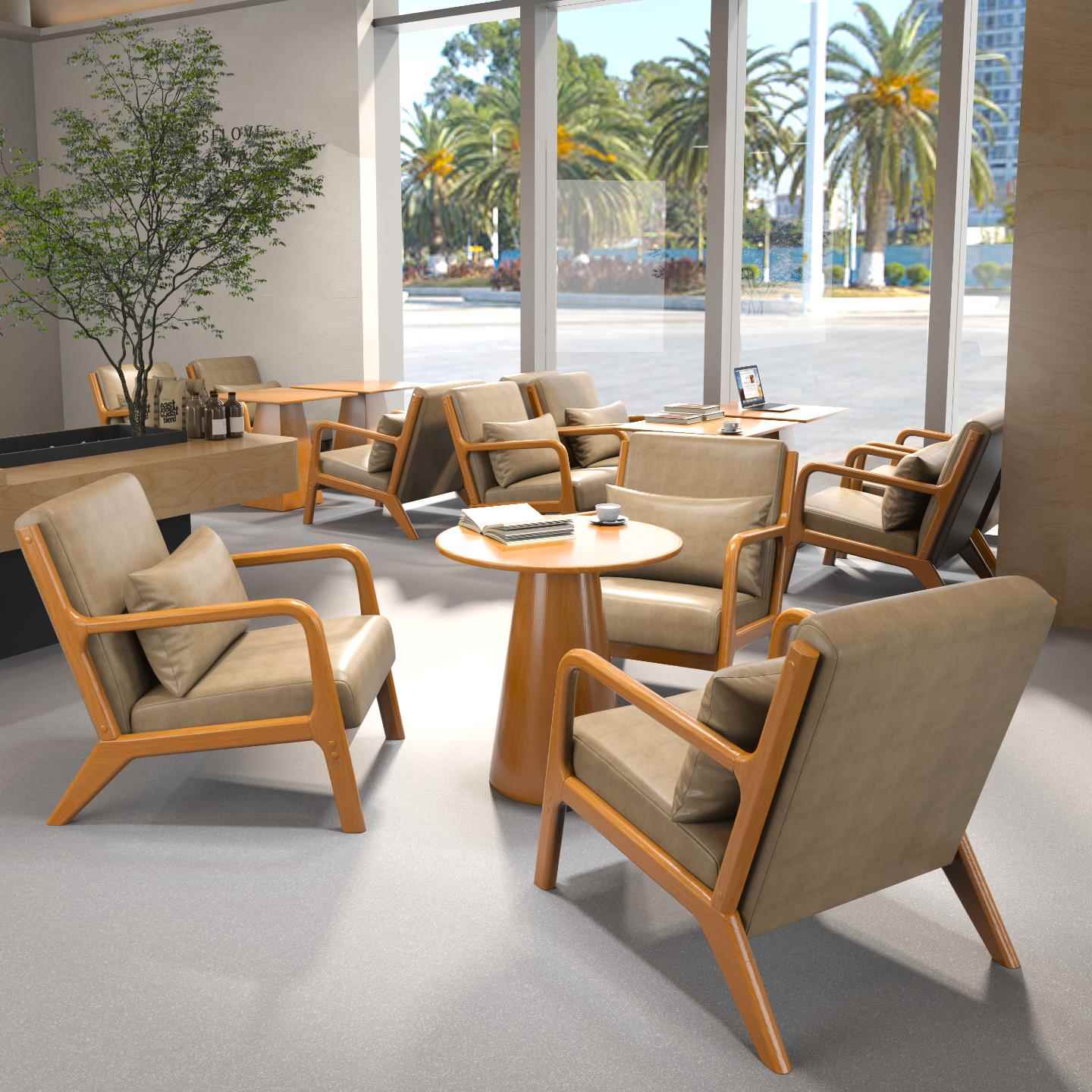 实木休闲咖啡厅奶茶店桌椅组合酒店民宿客房休息区接待洽谈沙发椅