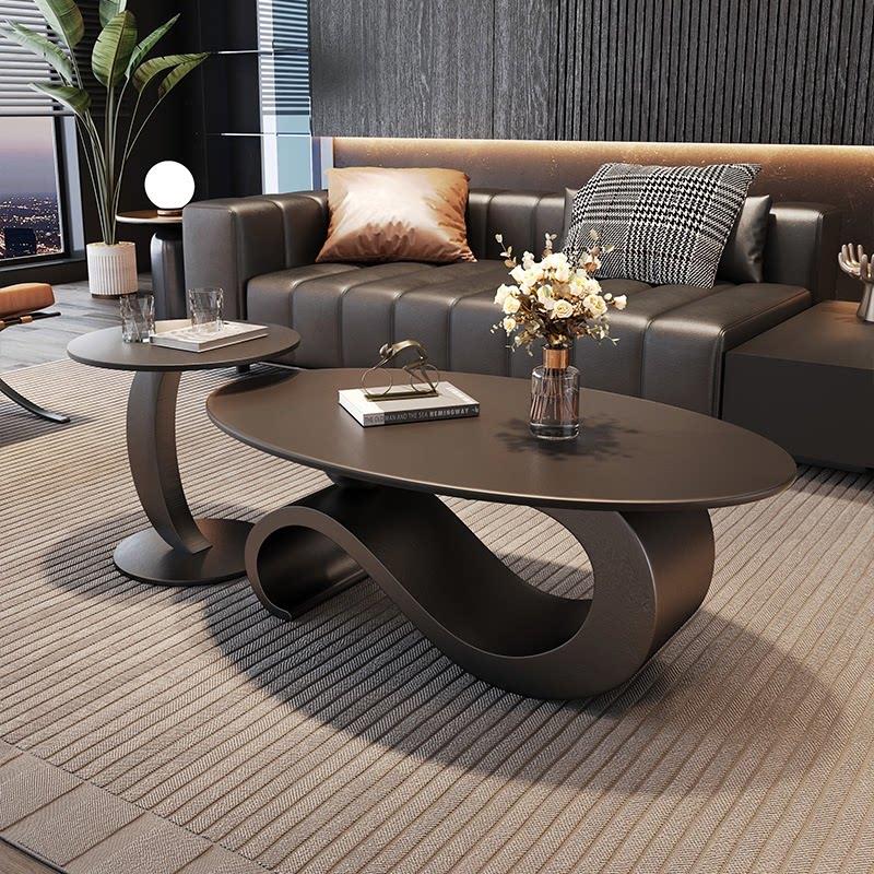 意式轻奢风岩板茶几椭圆形艺术现代简约客厅家用小户型组合茶几桌