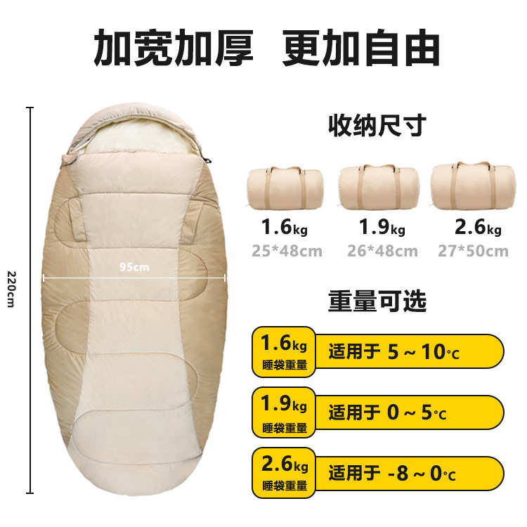 新款野营睡饼睡袋成加宽加厚保暖防寒羽绒棉便携收纳式蛋形睡袋