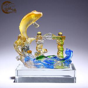 锦鲤鱼跃龙门摆件琉璃手工艺品客厅装饰招财公司开 业乔迁新居礼