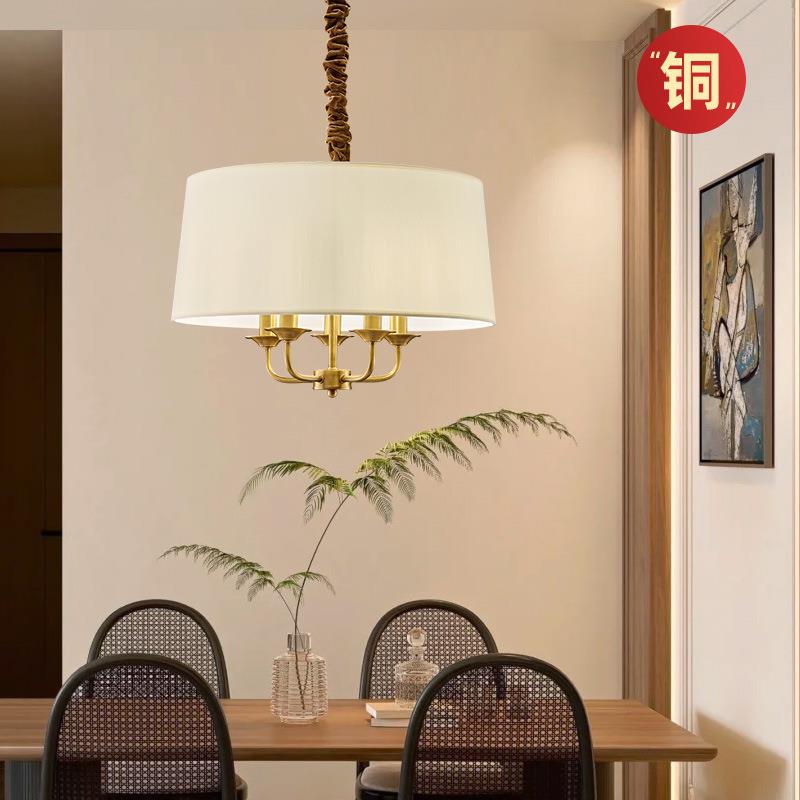 全铜美式复古餐厅吊灯日式温馨布艺现代简约书房间儿童主卧室灯具