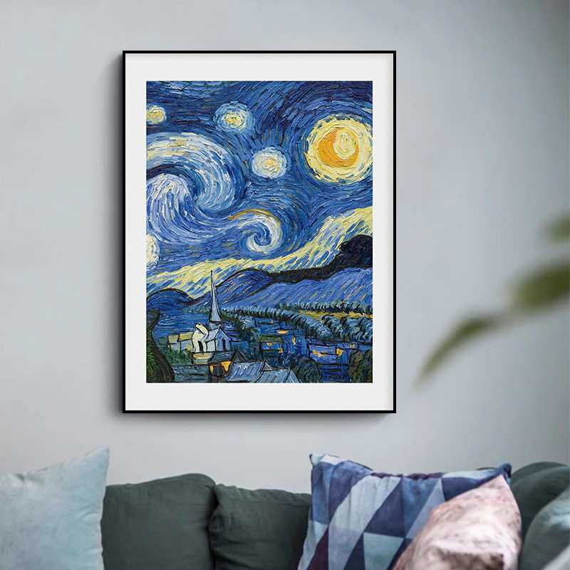 厅床头作品简约星月墙背景现代装饰画沙发玄关卧室夜餐梵高客厅画