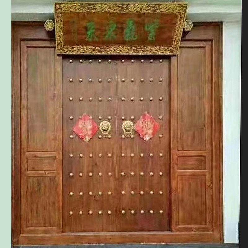 仿古木门厂家直销原木雕刻中式仿古实木大门原木双开入户门